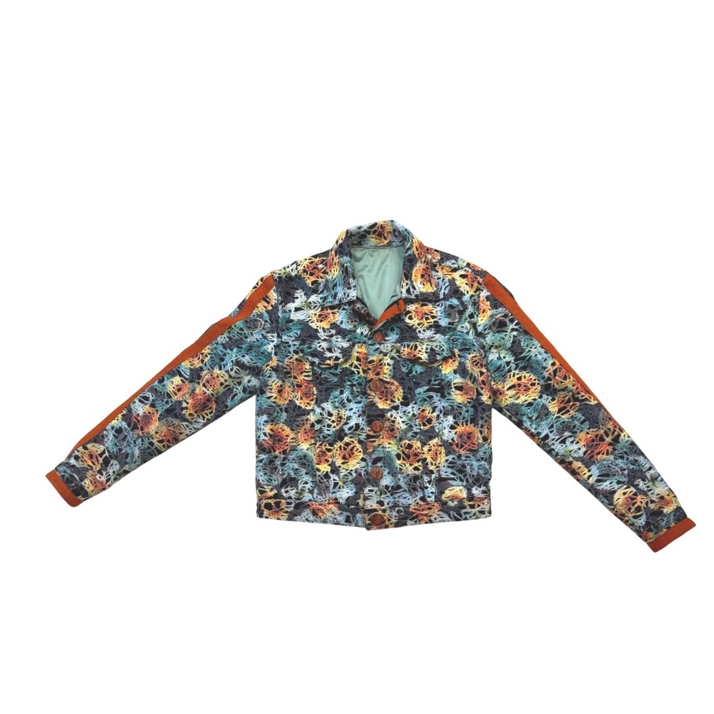 Art to Wear Freeform Thread Scavenged Jacket Tulle Sandwich Method Colorful M